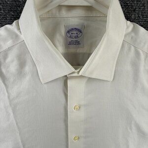 Brooks Brothers Herringbone Non-Iron Cotton 16.5 32 White Long Sleeve Shirt Men
